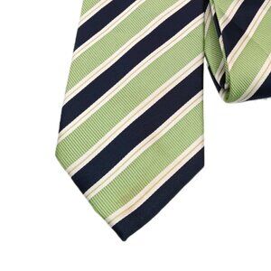 Alexander Julian Colours Silk Tie Men’s 62” Green Black Ribbon Stripe Classic